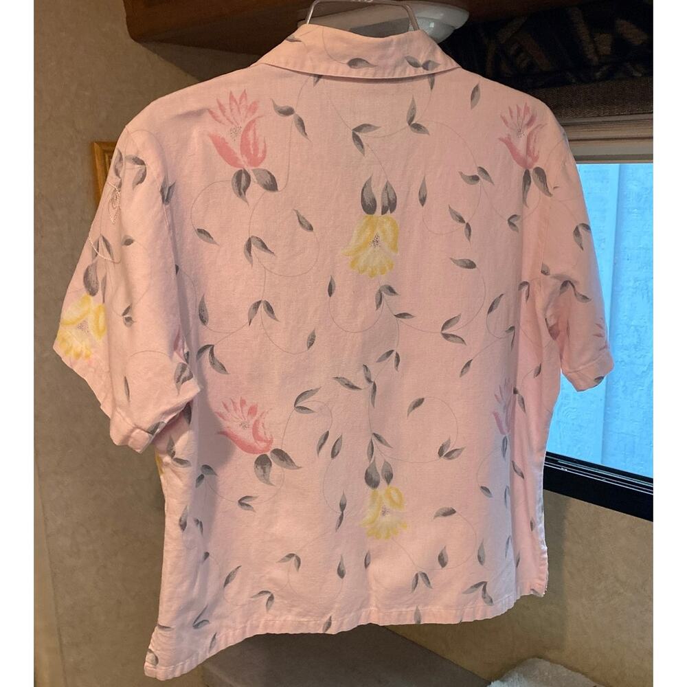 Vintage TanTrums Cotton/Linen Blend Pink Camp Shirt Size L - Picture 3 of 8